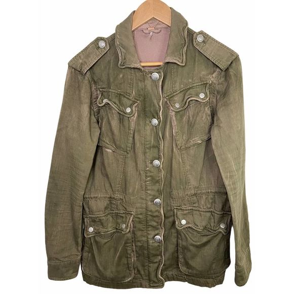 Free People Green Double Cloth Military Jacket XS - Picture 4 of 9